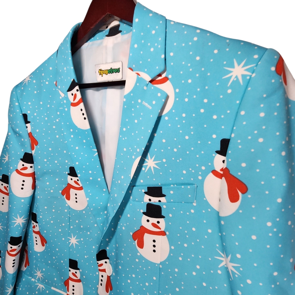 Tipsy Elves Men's Snowman Blazer Holiday Christmas Party Suit Jacket Size 44 XL - Picture 4 of 13